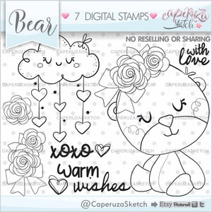 Stempels dragen, Bear-kleurplaat pagina, Bear Graphics, commercieel gebruik, Planner postzegels, dierlijke stempels, Planner Accesories, Warm wensen, Cloud stempel