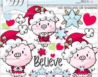 Christmas Pig Clipart, Pig Clipart, COMMERCIAL USE, Christmas Clip Art, Chirstmas Graphics, Christmas Clipart, Animal Clipart, Pig Stickers
