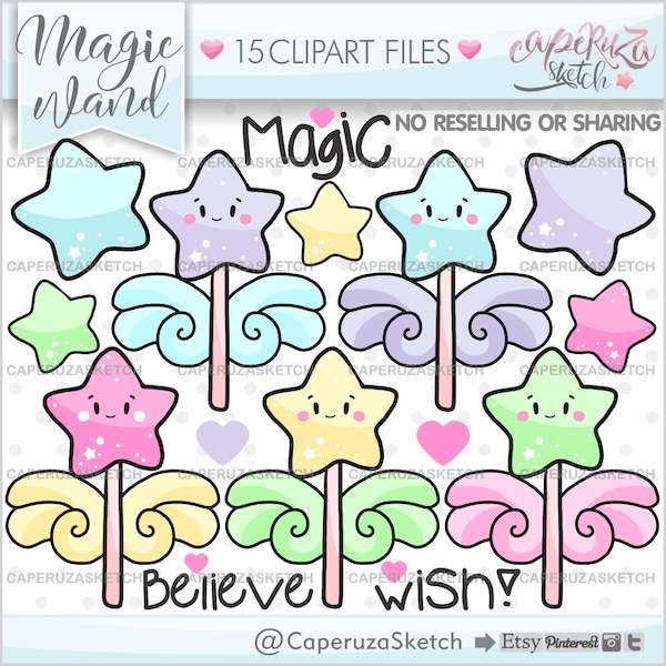 Magic Wand Clipart, Magic Wand Graphics, COMMERCIAL USE, Magic Clipart, Magicians Wand Clipart, Magic Star Fairy Wand Clipart, Wand Clipart