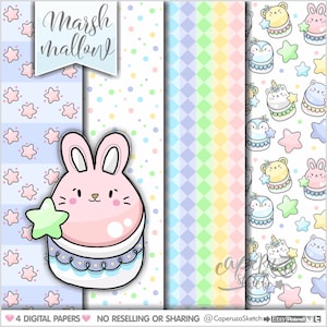Süße digitales Papier, Marshmallow-Muster, Einhorn, kommerzielle Nutzung, süße Muster, Kawaii Digital Papier, Scrapbook Papier, Papier