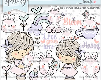 Spring Clipart, Spring Graphics, COMMERCIAL USE, Bunny Clipart, Bunny Graphics, Rabbit Clipart, Rabbit Graphics, Rainbow Clipart, Clip Art
