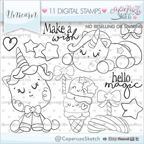 Unicorn Stamps Unicorn Digital Stamps Unicorn Images Etsy