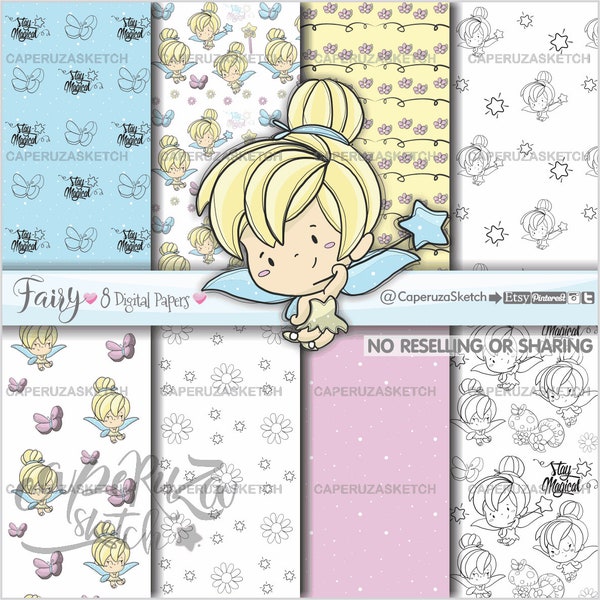 Fairy Digital Paper, Fairy Printable Paper, Fairy Pattern, COMMERCIAL USE, Spring Fairy Pattern, Fairy Party, Fairy Texture, Printable Paper