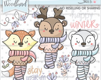 Winter Clipart, Winter Graphics, Woodland Clipart, COMMERCIAL USE, Winter Animals Clipart, Winter Woodland Clipart, Woodland Graphic, Winter