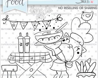 Food Stamps, Chef Stamps, Cat Stamps, COMMERCIAL USE Stamps, Restaurant Stamps, Time to Eat, DigiStamps, Coloring Page, Coloring Stamps