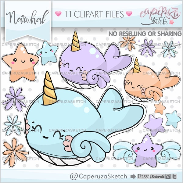 Narwhal Clipart, Narwhal Graphics, Whale Clipart, COMMERCIAL USE, Whale Graphics, Unicorn Clipart, Unicorn Graphics, Fish Clipart, Ocean