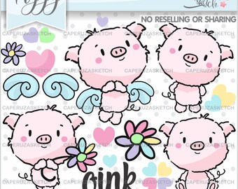 Pig Clipart, Pig Graphics, Farm Clipart, COMMERCIAL USE, Farm Graphics, Angel Clipart, Angel Graphics, Wings Clipart, Baby Shower Clipart