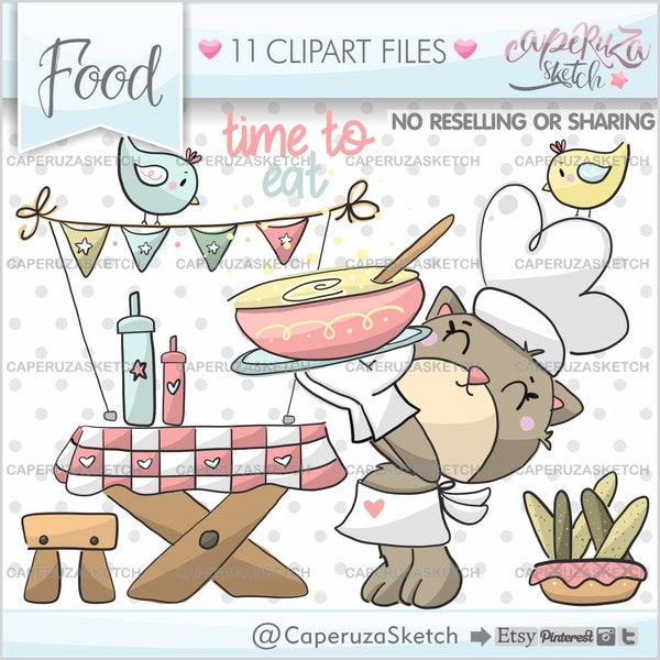 Food Clipart, Chef Clipart, Cat Clipart, COMMERCIAL USE Clipart, Food Graphics, Chef Graphics, Cat Graphics, Restaurant Clipart, Time to Eat