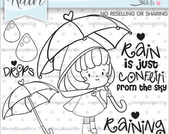 Weather Stamps, Girl Stamps, Umbrella Stamps, COMMERCIAL USE, Weather Digital Stamp, Weather Coloring Pages, Weather Clipart, Forecast Stamp