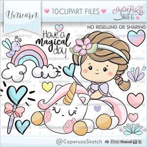 Unicorn Clip Art, Unicorn Clipart, COMMERCIAL USE, Princess Clipart, Princess Graphics, Magic Wand Clipart, Unicorn Images, Unicorn Graphics
