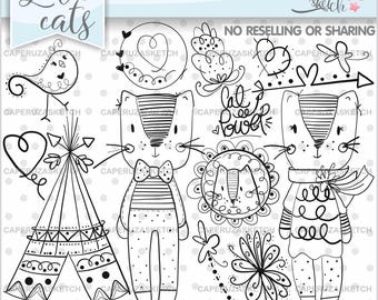 Cat Stamps, Digi Stamp, Digital Image, Cat Digistamp, COMMERCIAL USE, Coloring Page, Kitten Stamp, Party Stamp, Animal Stamps, Planner Stamp