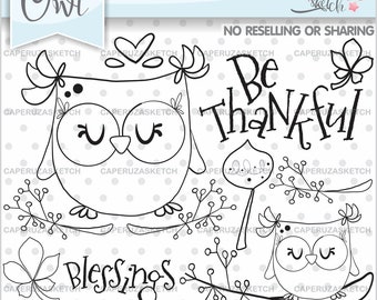 Owl Stamps, Owl Coloring Pages, Owl Digital Stamps, COMMERCIAL USE, Autumn Stamps, Fall Stamps, Bird Digital Stamps, Woodland Stamps, Stamps