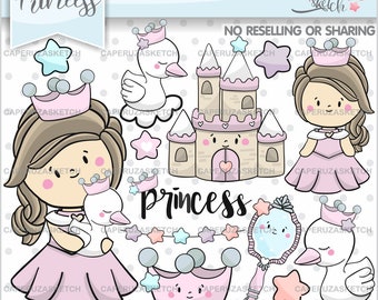 Princess Clipart, Princess Graphics, COMMERCIAL USE, Princess Clip Art, Princess Party, Swan Clipart, Crown Clipart, Nursery Clipart