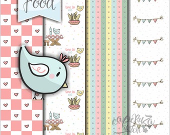 Food Digital Paper, Digital Gift Wrap, Bird Digital Paper, COMMERCIAL USE Digital Paper, Restaurant Digital Paper, Food Paper, Cute Paper