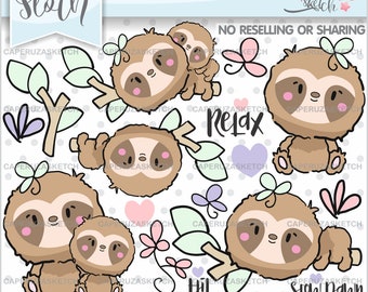 Sloth Clipart, Sloth Graphic, COMMERCIAL USE, Animal Clipart, Sleepy Sloth, Forest Animal, Sloth Party, Sloth Clip Art, Sloth Image, Clipart