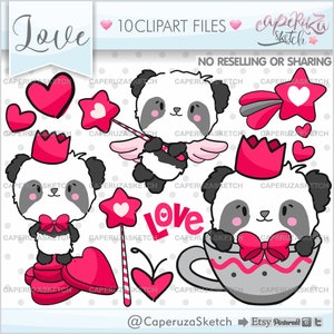 Panda Clipart, Valentine's Day Clipart, COMMERCIAL USE, Love Clipart, Valentines Day Clip Art, Panda Graphics, Panda Clip Art, Love Graphics