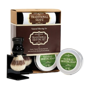 Traditional Shaving Gift Set with Pure Natural Shaving Soap, Pure Boar Bristle Shaving Brush and Stand, Gift for him, Boyfriend gift