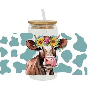 Cow 16oz Snowglobe Glitter Cup w/ lid, straw and Straw Brush