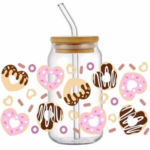 Heart Donuts 16oz Snowglobe Glitter Cup w/ lid, straw and Straw Brush