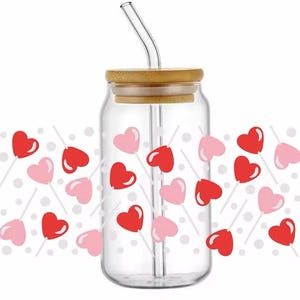 Heart Lollipop 16oz Snowglobe Glitter Cup w/ lid, straw and Straw Brush
