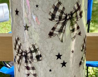 Black and White Acrylic Bow 16oz Snowglobe Glitter Cup w/Straw