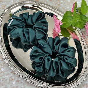 Dark green scrunchies, satin scrunchies, soft satin hair scrunchies, READY TO SHIP