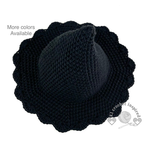 MADE TO ORDER, crochet witch hat, crochet black witch hat, crochet sun hat, witch hat for Halloween, Halloween hat