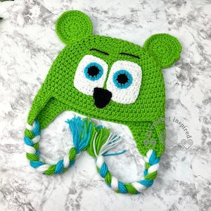 MADE TO ORDER, bear crochet hat, green bear hat, handmade gummy bear crochet hat