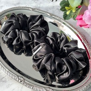 Black satin hair scrunchies, satin hair scrunchies, soft satin hair scrunchies, gift for her, bridesmaids proposal gift, READY TO SHIP