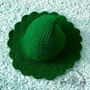 MADE TO ORDER, Green crochet witch hat, crochet witchy hat, crochet witch hat, Halloween custom hat, sun hat with wide brim