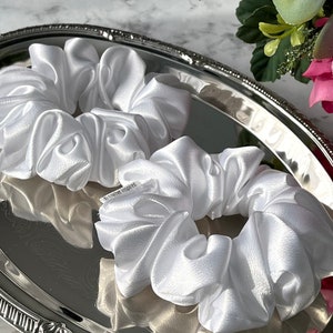 White satin scrunchies, satin hair scrunchies, soft satin hair scrunchies, gift for her, bridesmaids proposal gift, READY TO SHIP