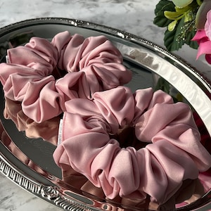 Baby pink scrunchies, satin hair scrunchies, satin scrunchies, soft satin hair scrunchies, gift for her, bridesmaids proposal gift