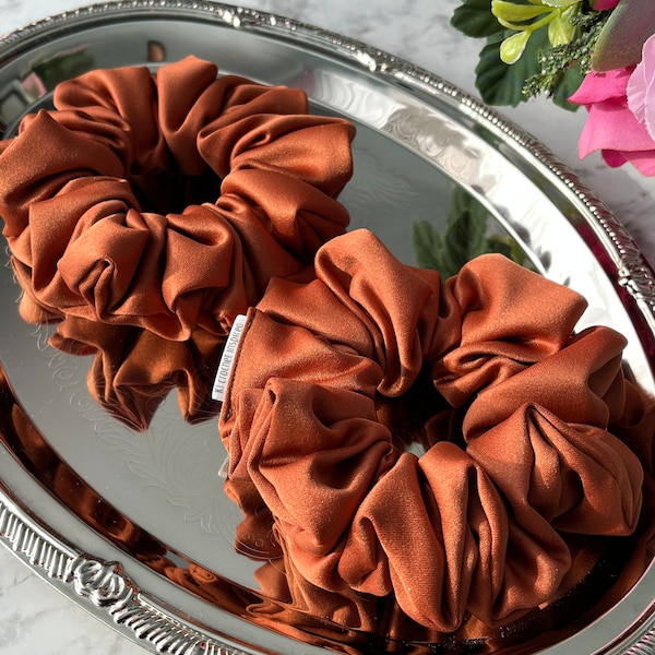 Burnt orange satin scrunchies, satin scrunchies, silk scrunchies, wedding gift, bridesmaids gifts, bridal shower gifts, READY TO SHIP