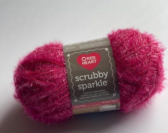 1 Skein: Scrubby Sparkle Yarn by Red Heart - color Watermelon