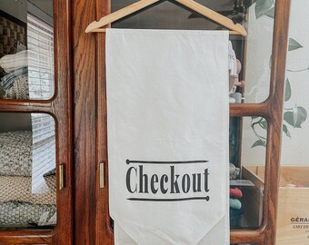 Checkout banner // knitting banner // small business checkout sign // fabric check out sign // sewing sign // sewing check out banner