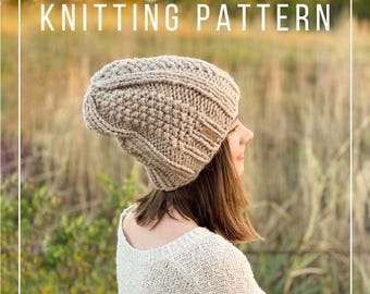KNITTING PATTERN // Ashley Beanie // Slouchy Beanie // Seed Stitch // Beginner Pattern // Beanie Knitting Pattern // Beginner Knit Pattern