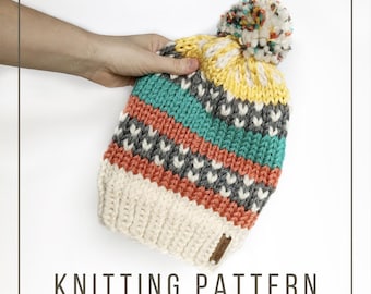 KNITTING PATTERN // Happy Scrappy Hat // Slouchy Beanie // Beginner Knitter