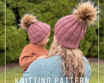 KNITTING PATTERN // Taylor Beanie // Bulky Knit // Ribbed Beanie // Beginner Knitter // Baby Hat // Stretchy Hat Knitting Pattern
