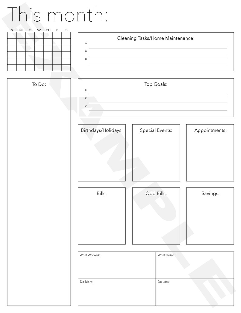 PRINTABLE // Monthly Organizer // Calendar Template // Month - Etsy
