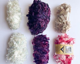 Yarn Bundle: Phentex Fashion Eight yarn - Discontinued Colors Lot - Partial/used skeins novelty eyelash yarns