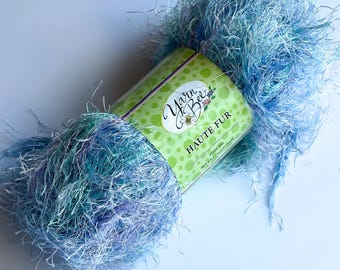 1 Skein: Yarn Bee Haute Fur Yarn - 93 yards; Discontinued Novelty Eyelash Yarn - River Iris #52