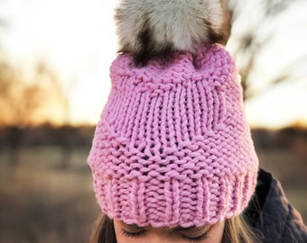 PRE-ORDER: Heart Hat // Sweet & Simple Beanie // Pink // Valentine's Day Hat // Galentine's Day // Winter Hat // Pom Beanie