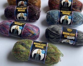 1 Skein: Lion Brand Moonlight Mohair Yarn - Purple Mountains, Glacier Bay, Everglades, Safari, Rainbow Falls, Tundra, Painted Desert