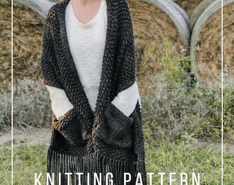 KNITTING PATTERN // Hope Shawl Super Bulky  // Pocket Shawl Knit Pattern // Pocket Scarf Knit Pattern // Beginner Knitter // Chunky Knit //