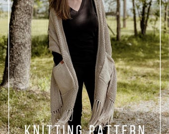 KNITTING PATTERN // Hope Shawl Bulky// Pocket Shawl // Pocket Scarf Shawl // Knit Pocket Shawl Pattern // Beginner Knitter // Chunky Knit