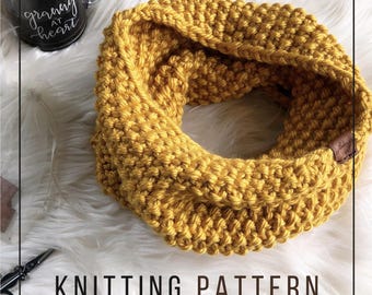 KNITTING PATTERN // Kate Cowl // Infinity Scarf Knit Pattern // Seed Stitch // Beginner Pattern // Easy Scarf Cowl Knitting Pattern