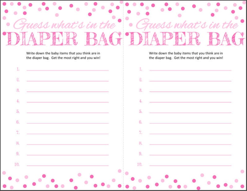 Baby Shower Game | "guess What's in the Diaper Bag" Game | Baby Girl ...