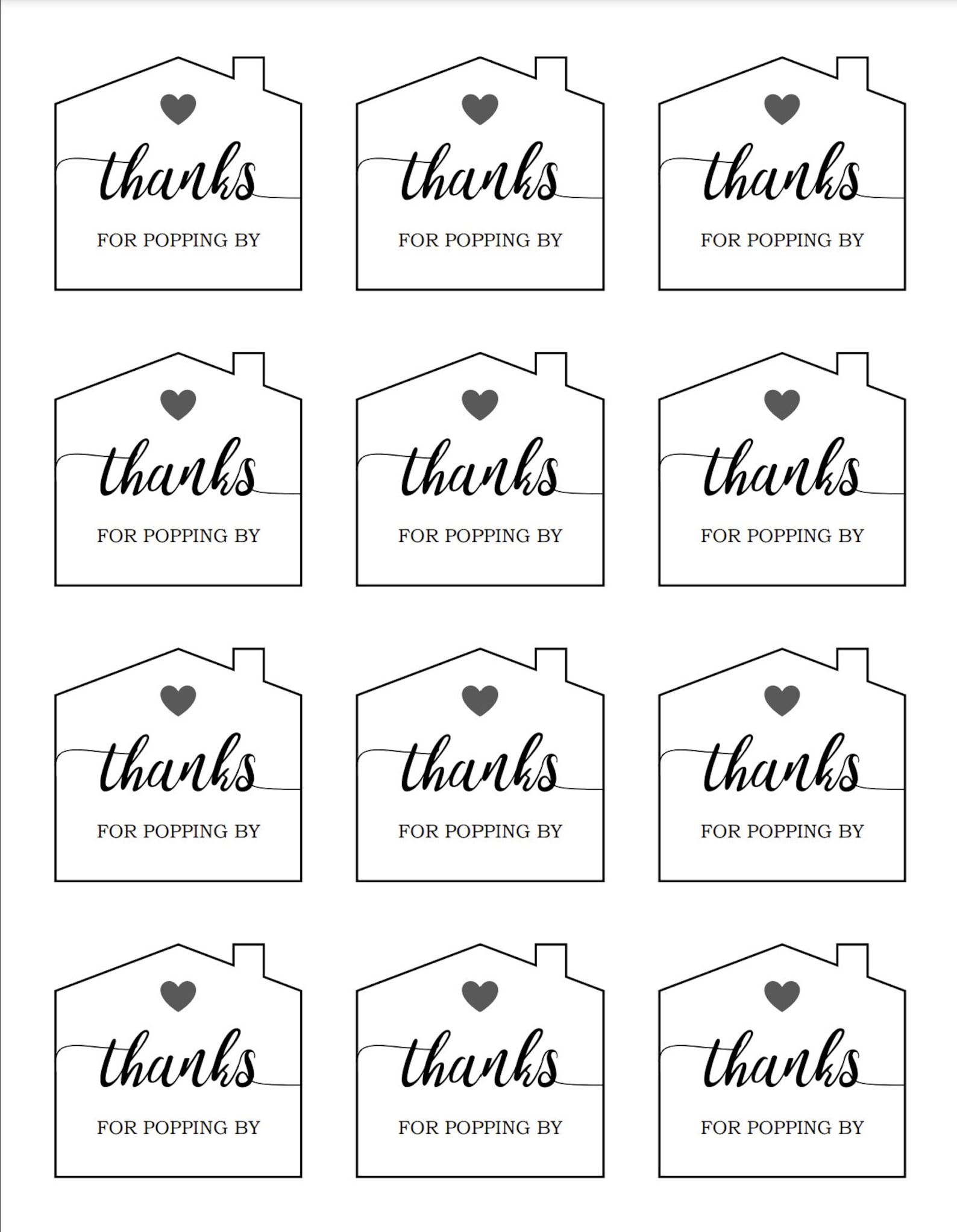 Housewarming Party Favor Tags thanks for Popping By Home Tags Etsy