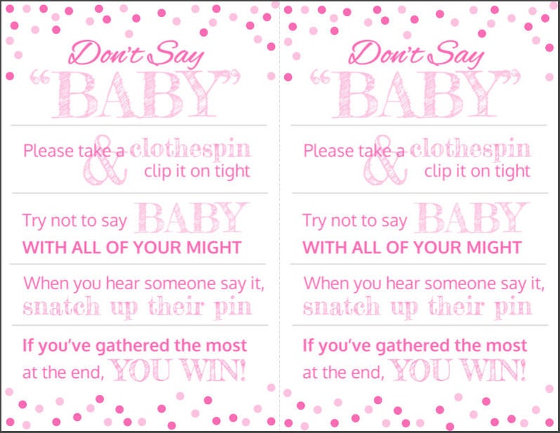 Baby Shower Game don't Say Baby Clothespin Game Baby Girl Shower Etsy