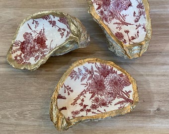Decoupage Oyster Shell Ring Dish: Hand-Painted Gold Trim